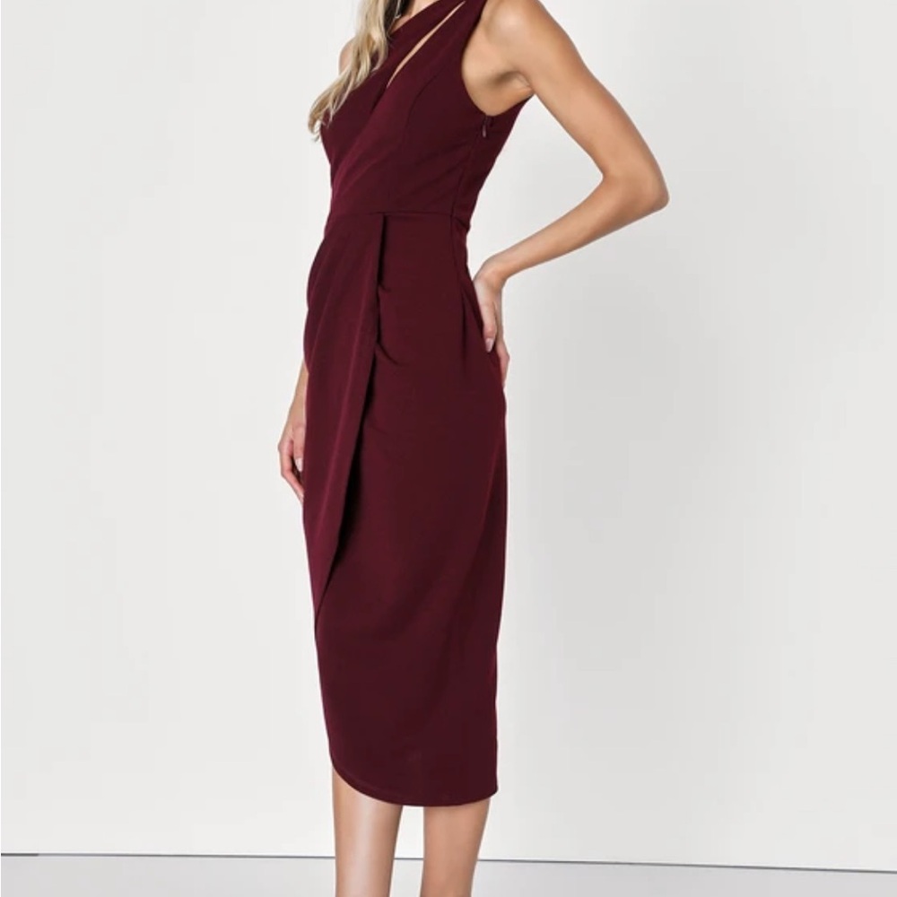Lulus Med. So Flirty Burgundy One-Shoulder Cutout Asymmetrical Dress